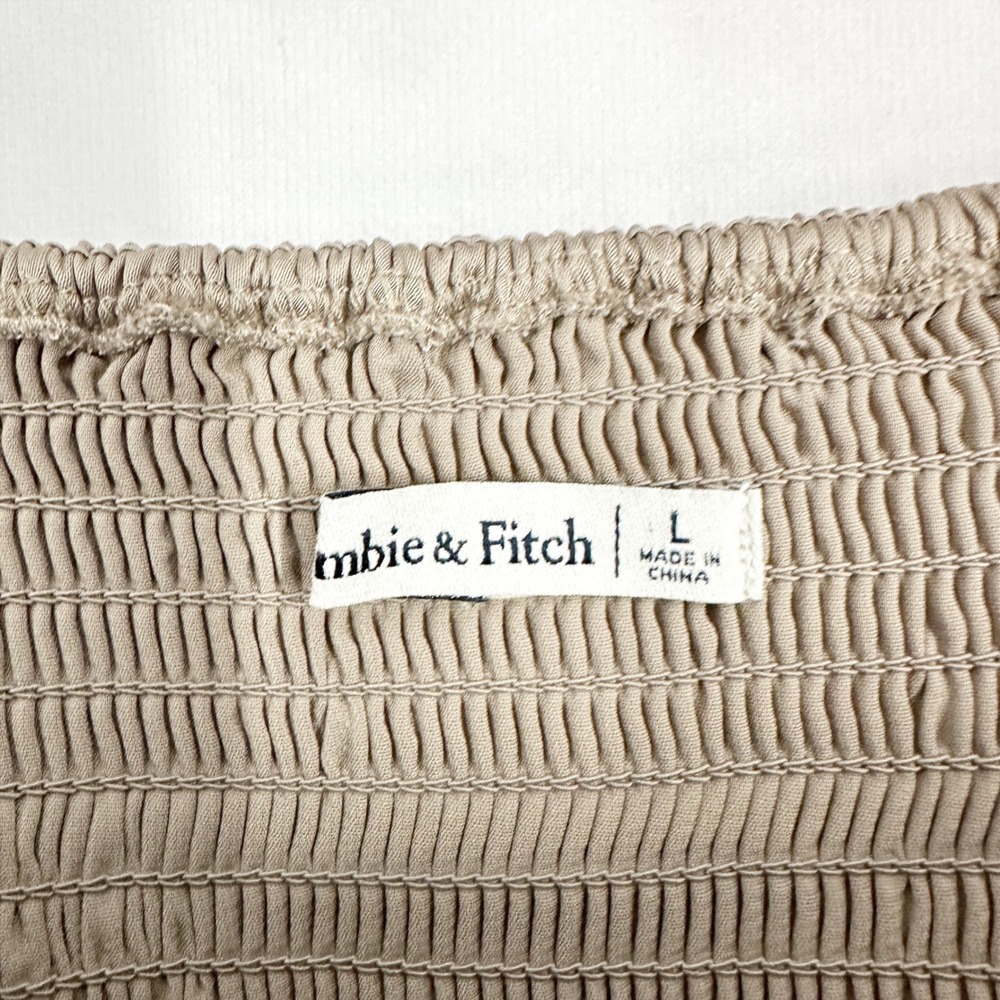 Abercrombie & Fitch Satin Taupe Smocked Peplum Crop Top Womens Size Large Chic - Picture 5 of 10